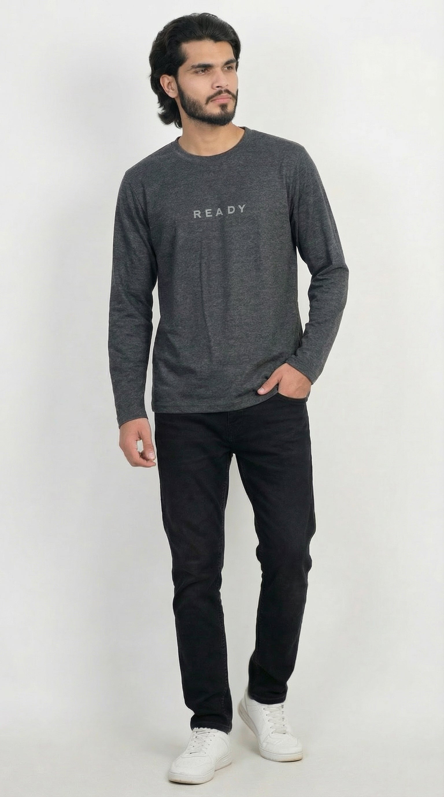 Heather Grey Full Sleeve Crew Neck T-Shirt