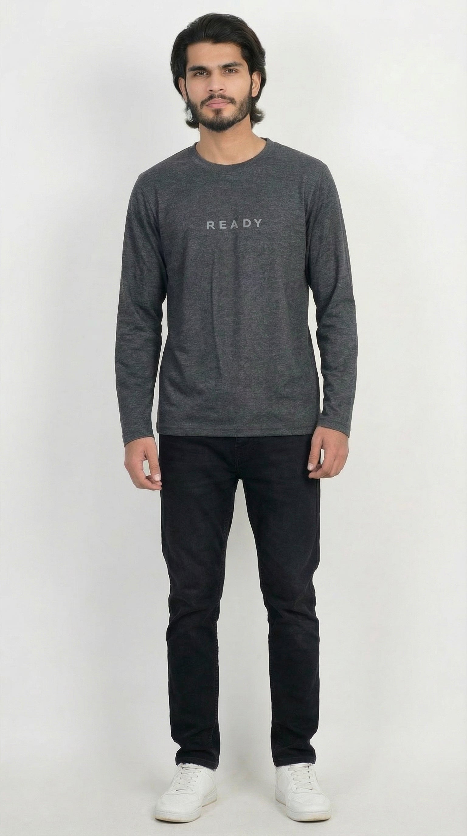 Heather Grey Full Sleeve Crew Neck T-Shirt