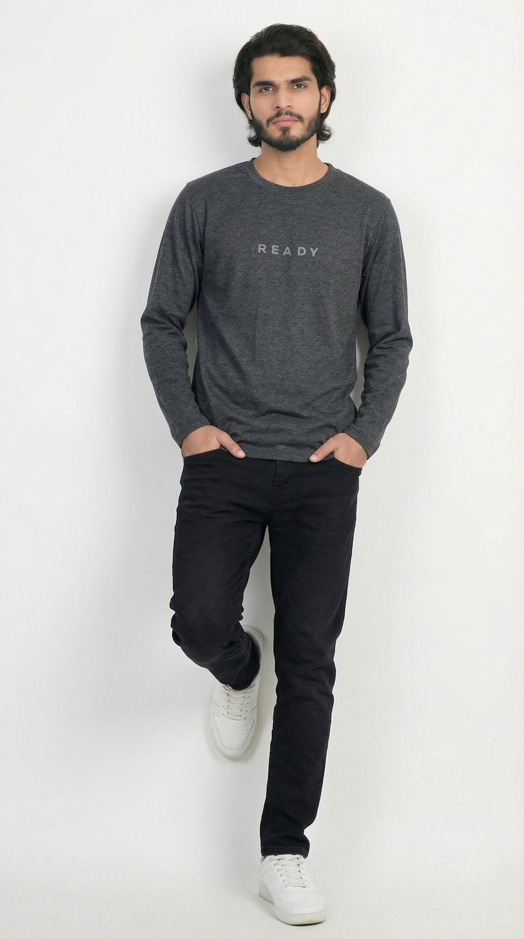 Heather Grey Full Sleeve Crew Neck T-Shirt
