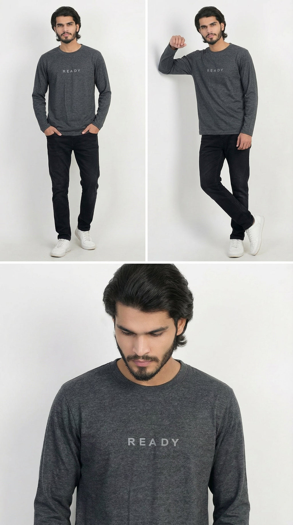 Heather Grey Full Sleeve Crew Neck T-Shirt