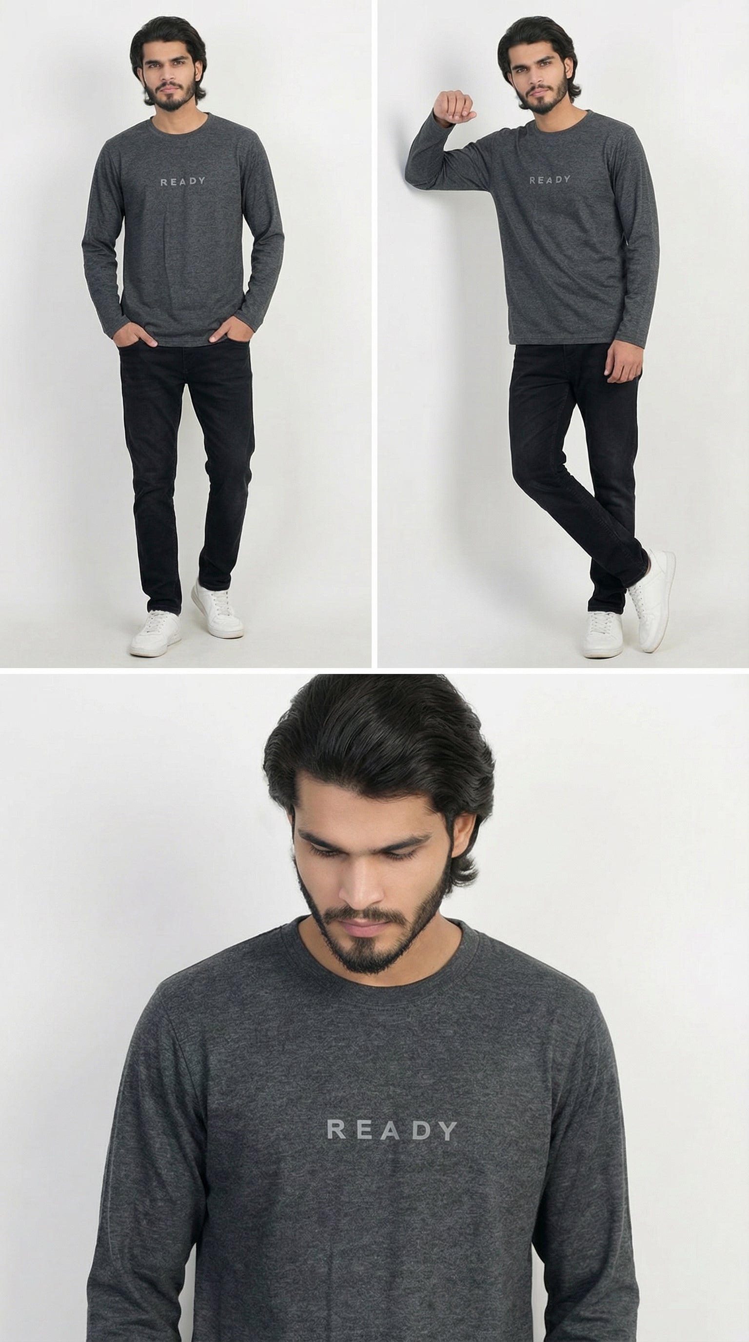 Heather Grey Full Sleeve Crew Neck T-Shirt