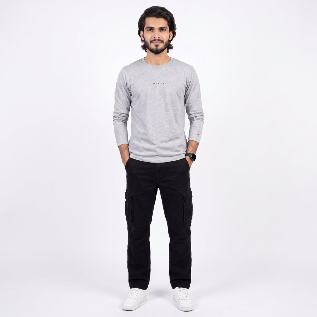 READY Lightweight Textured Long-Sleeve T-Shirt – Heather Grey