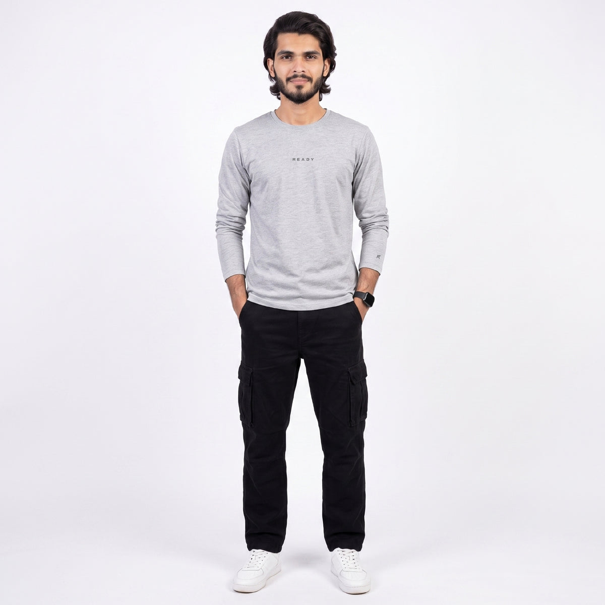 READY Lightweight Textured Long-Sleeve T-Shirt – Heather Grey