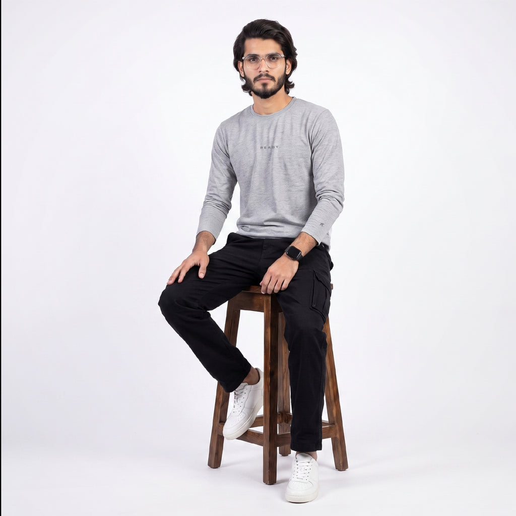 READY Lightweight Textured Long-Sleeve T-Shirt – Heather Grey