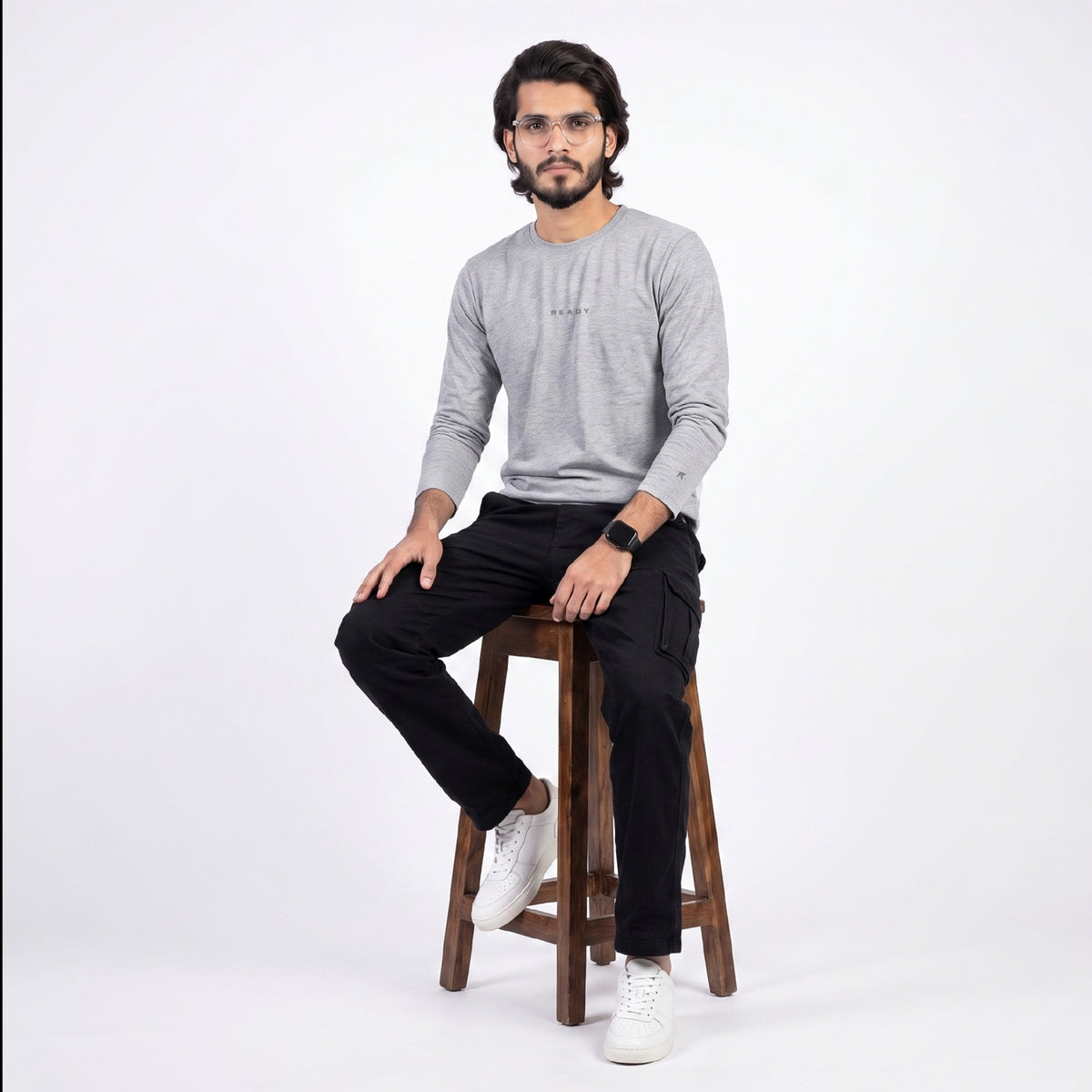 READY Lightweight Textured Long-Sleeve T-Shirt – Heather Grey