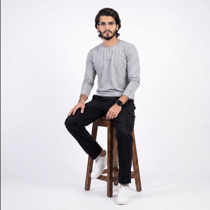 READY Lightweight Textured Long-Sleeve T-Shirt – Heather Grey