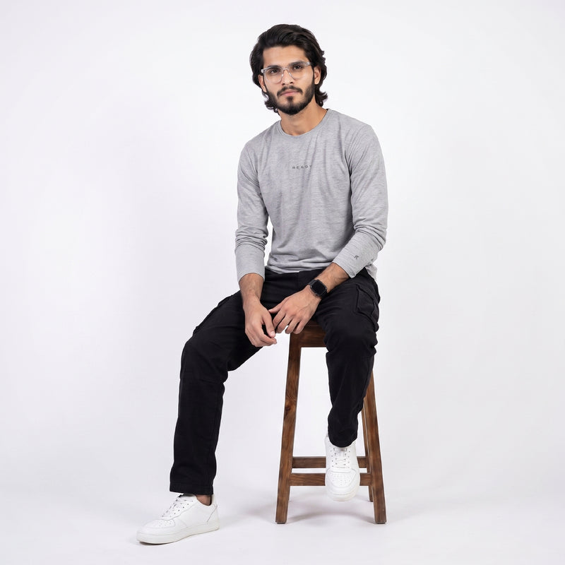 READY Lightweight Textured Long-Sleeve T-Shirt – Heather Grey
