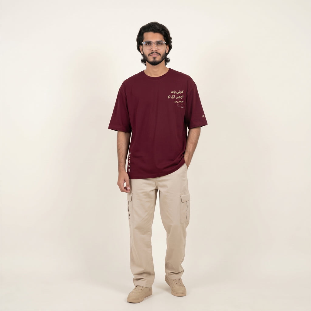 READY Premium Oversized Graphic T-Shirt – Maroon